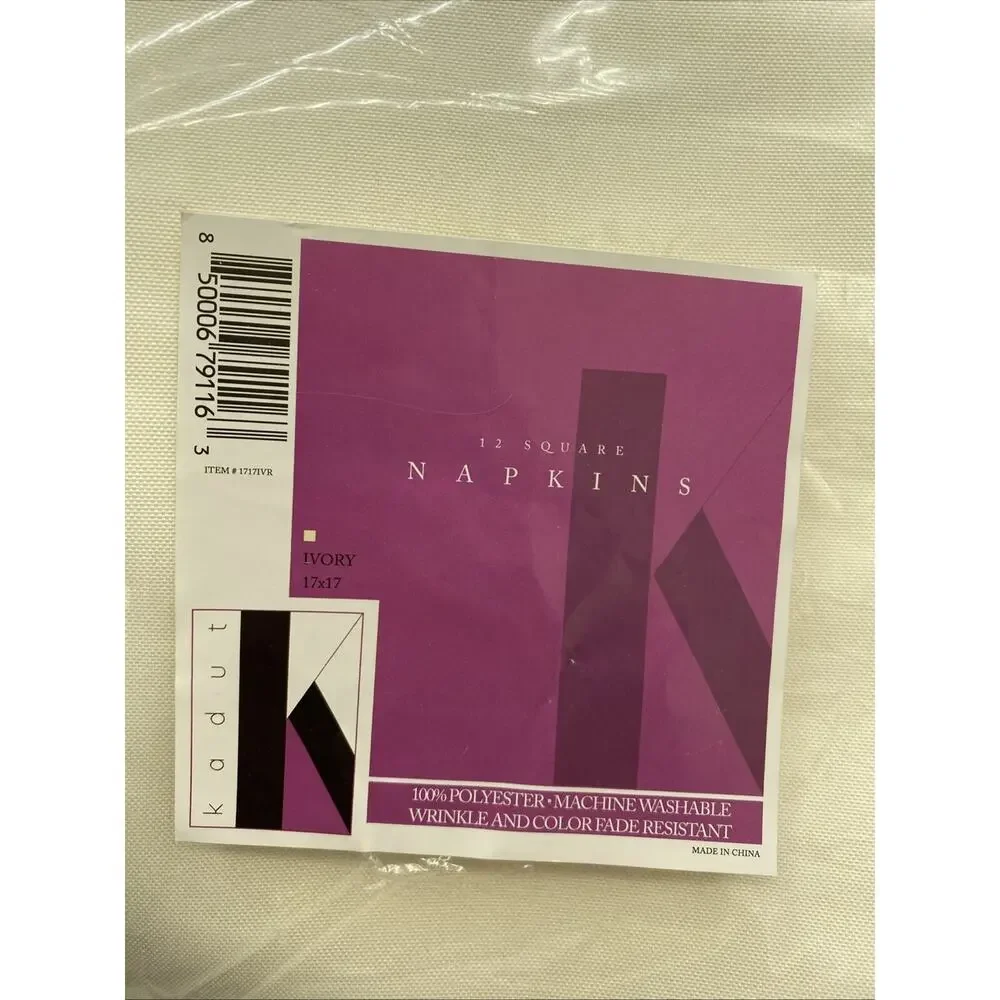 Kadut Cloth Napkins - 17 x 17 Ivory Solid Washable Polyester Dinner Napkins 12pk